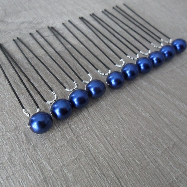 10 épingles à chignon perle bleu marine Accessoires coiffure mariage mariée