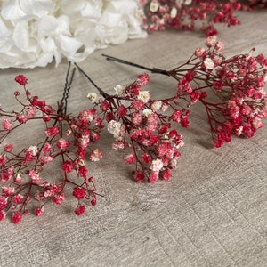 3 gypsophila hair pins Hair accessories Bridal bun wedding dried flowers Rouge