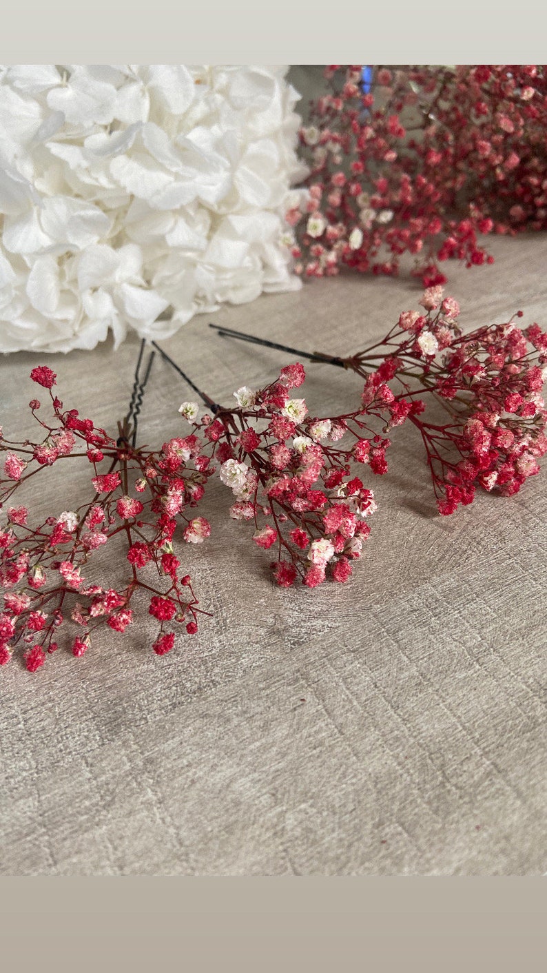 3 gypsophila hair pins Hair accessories Bridal bun wedding dried flowers Rouge