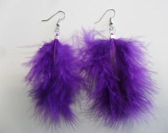 Boucles d'oreilles plumes violettes Bijoux en plumes