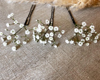 3 alfileres de pelo de gypsophila Accesorios para el cabello Bollo nupcial boda flores secas