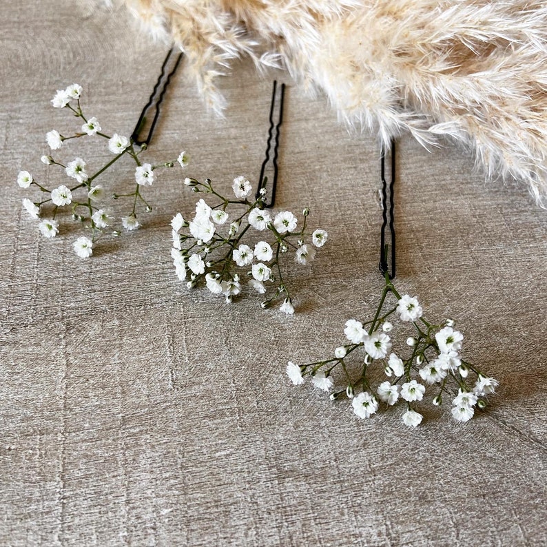 3 gypsophila hair pins Hair accessories Bridal bun wedding dried flowers image 2