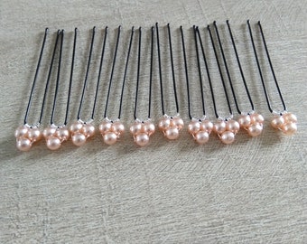 10 bun pins 3 pearly pearls powder pink hair accessories bridal wedding bun bride bun wedding powder pink