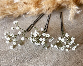 3 épingles cheveux gypsophile Accessoires coiffure Chignon mariée mariage fleurs séchées