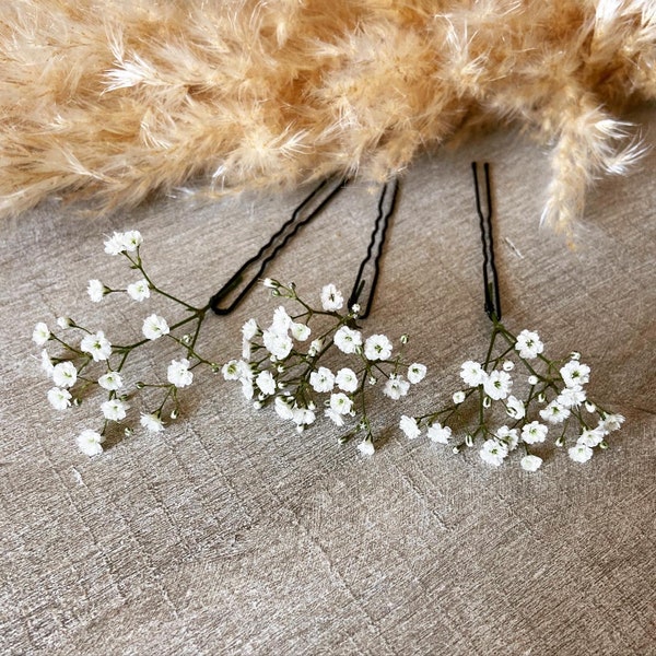 3 épingles cheveux gypsophile Accessoires coiffure Chignon mariée mariage fleurs séchées