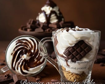 Gourmet chocolate praline scented candle, Chantilly cream trompe l'oeil candle, Soy wax candle, Gift idea