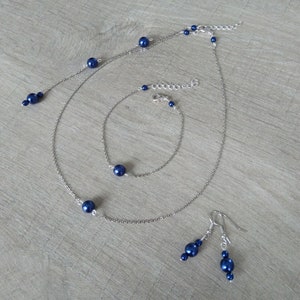 Parure bleu marine mariée bracelet boucles d'oreilles collier bijou pendentif dos nu chaîne fine bijoux mariage bijoux mariée image 1