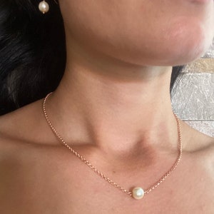 Parure Rose Gold Perles nacrées ivoires boucles d'oreilles collier de dos bracelet bijoux mariage bijoux mariée image 6