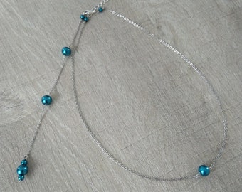 Collier Fantaisie Perle Ivoire Et Bleu Marine - Original Mariage Soirée