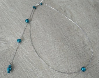 Collier mariee Collier mariage Collier de dos Collier perles bleu canard Bijoux mariage Bijoux mariée Accessoires mariee