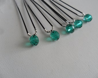 5 emerald green rhinestone pearl bun pins Bridal wedding hair accessories