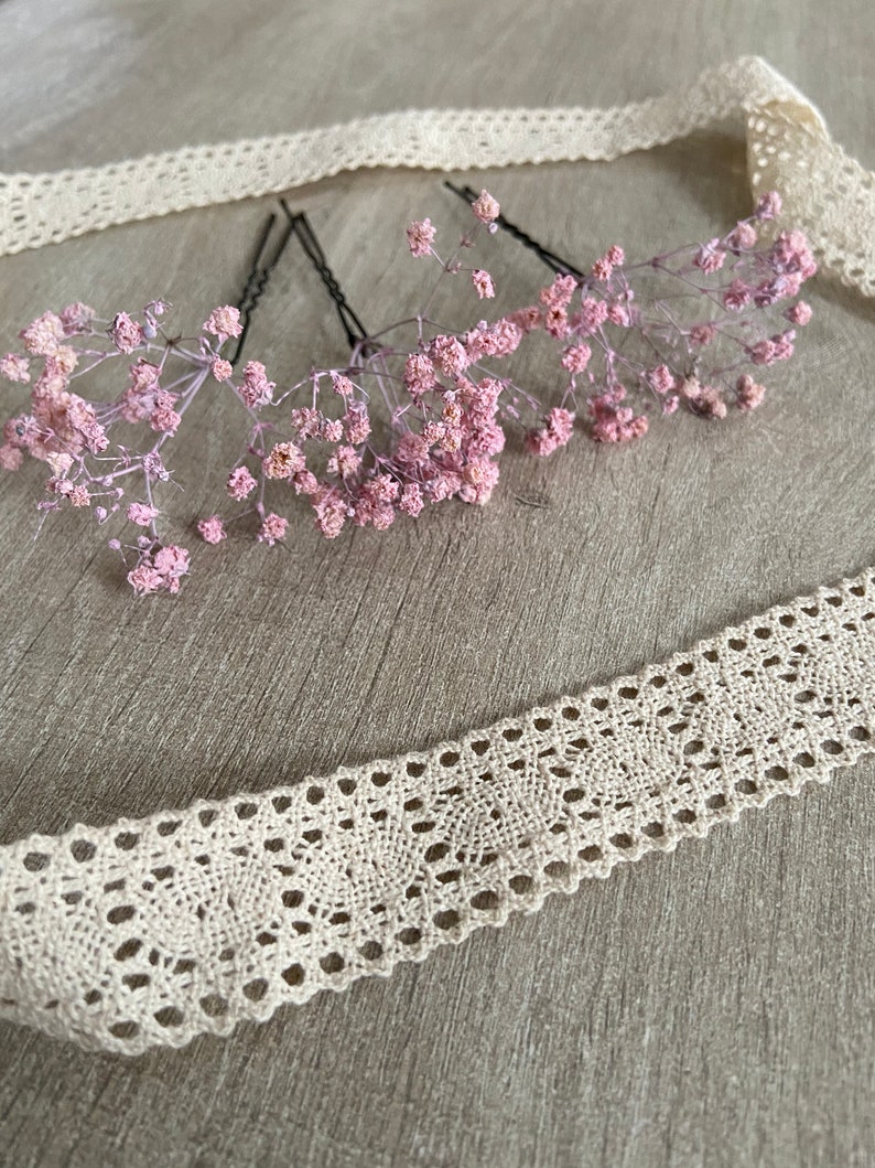 3 pink gypsophila hair pins Hair accessories Bridal bun wedding dried flowers boho wedding image 2