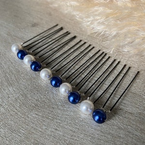 10 white pearl bun pins, navy blue pearl, bridal wedding hair accessories