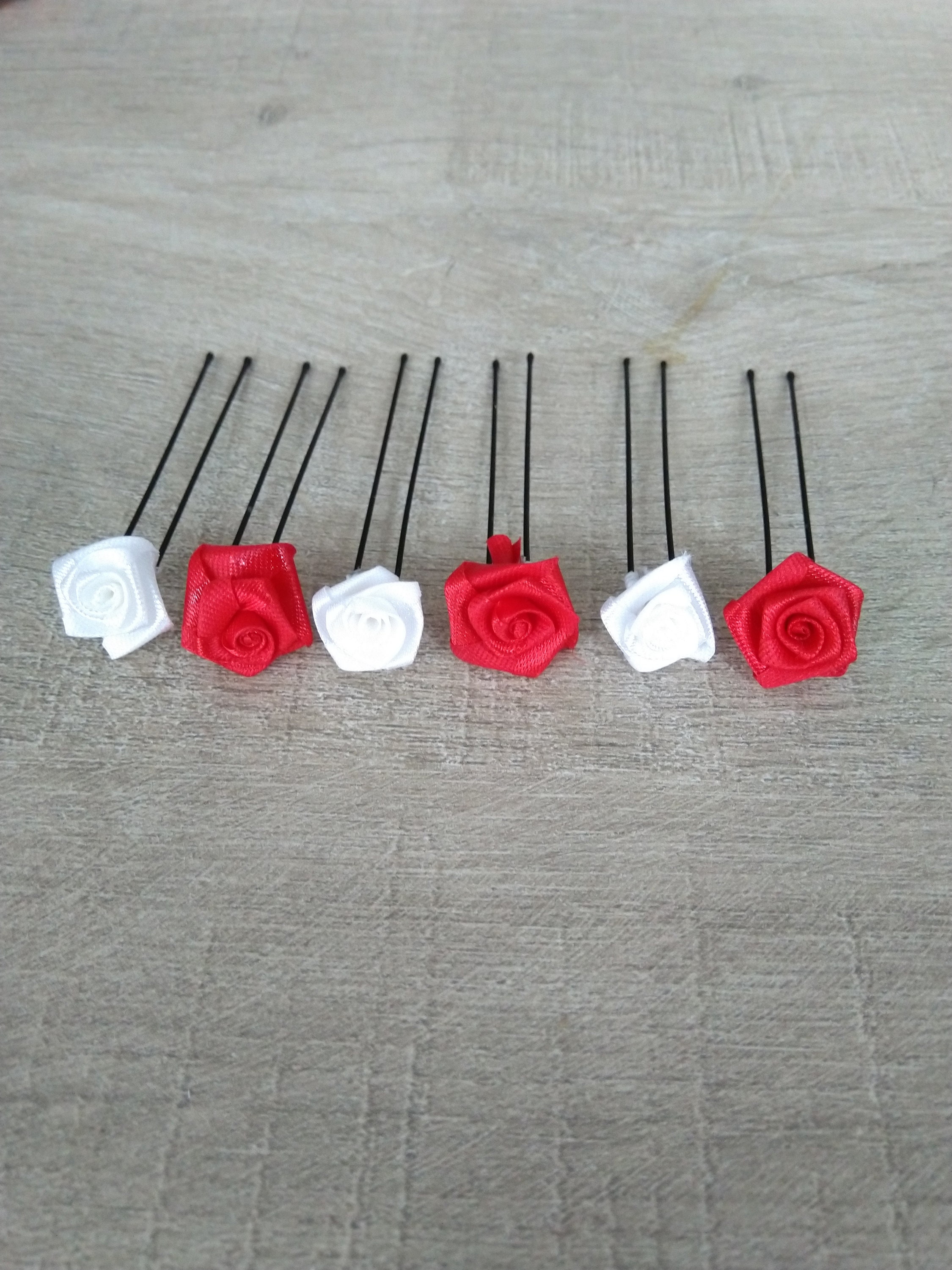 6 épingles Chignon Fleur Rouge Fleur Blanche Mini Rose Rouge - Etsy