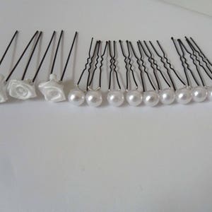 13 bun sticks white flower white pearly pearl Bridal hair accessories
