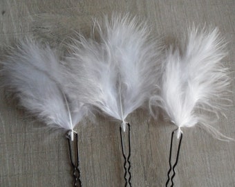 3 white feather bun pins wedding hair accessories boho bridal bun