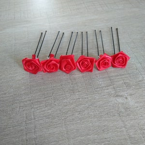 6 red flower bun pins mini red rose Bridal wedding hair accessories