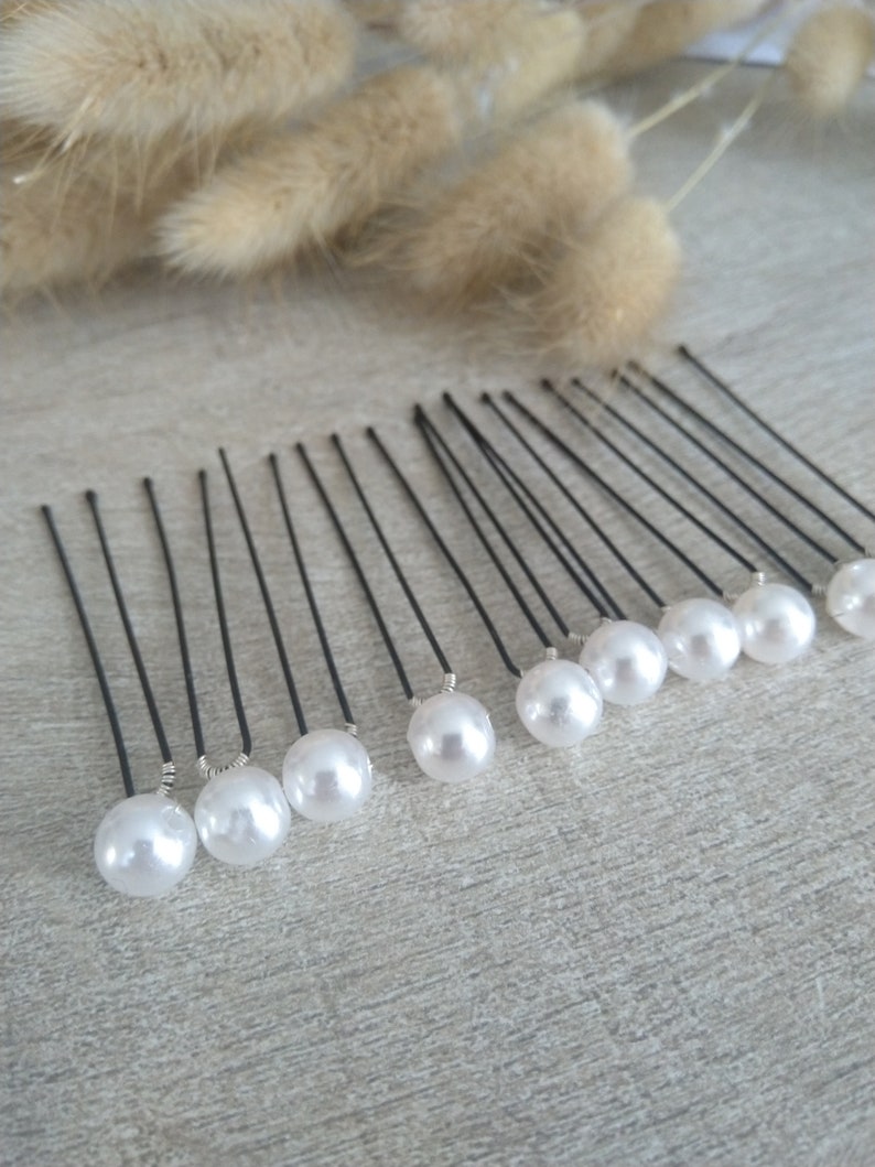 10 bun pins Wedding White pearly pearl Bridal hair accessories image 2