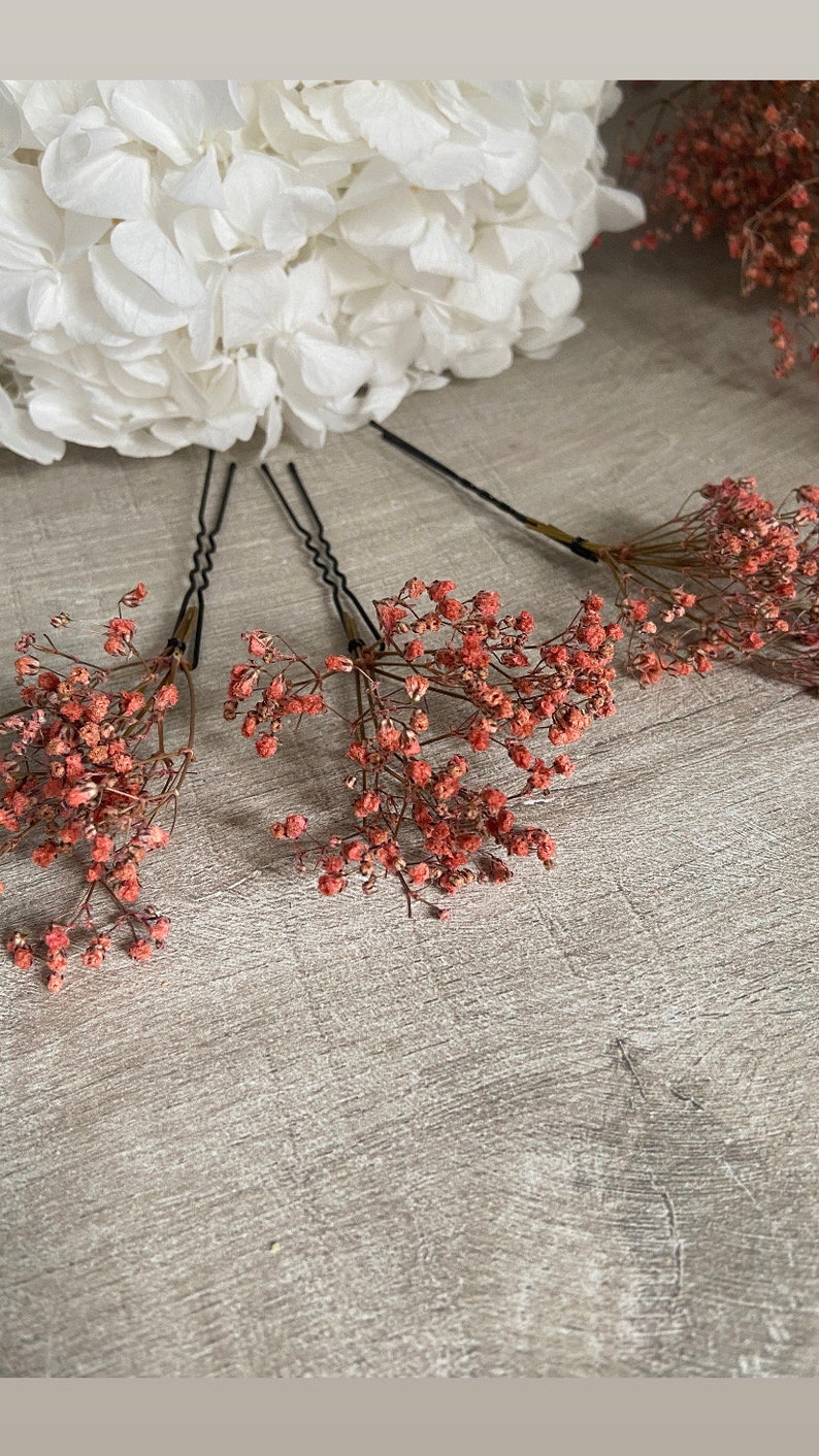 3 gypsophila hair pins Hair accessories Bridal bun wedding dried flowers Rose