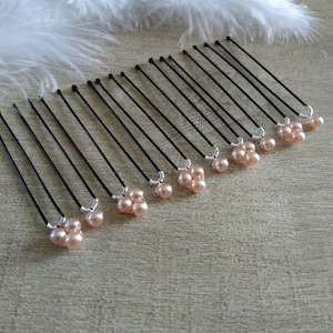 10 puderrosa perlmuttfarbene Duttnadeln, 3 puderrosa perlmuttfarbene Perlen, Braut-Hochzeitsfrisur-Accessoires
