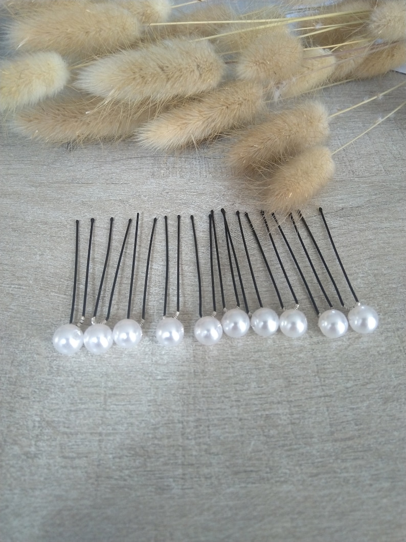 10 bun pins Wedding White pearly pearl Bridal hair accessories image 1