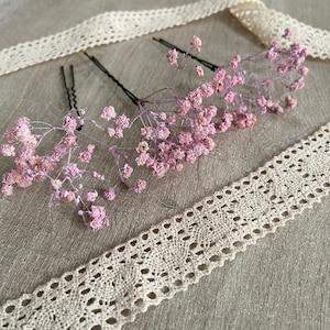 3 gypsophila hair pins Hair accessories Bridal bun wedding dried flowers Rose clair