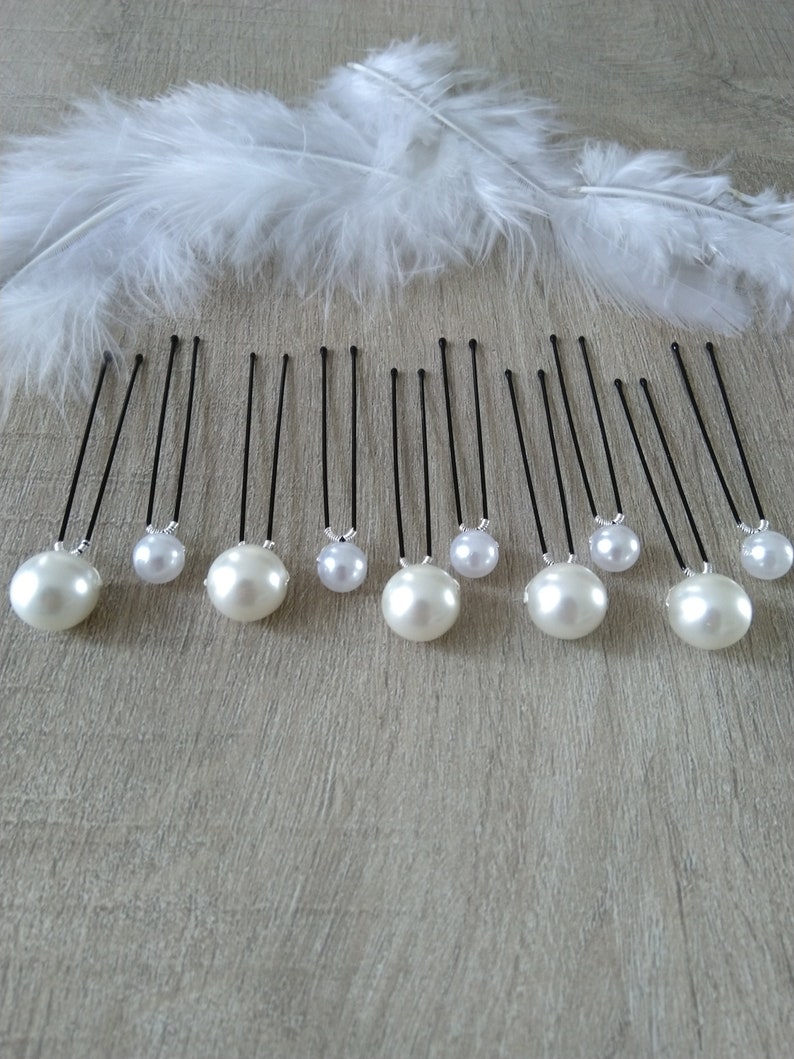 10 white pearly pearl bun pins Wedding bridal hair accessories image 2