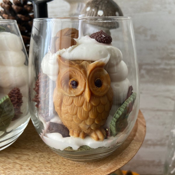 Bougie gourmande Le hibou de la forêt Bougie artisanale Bougie végétale Bougie parfumée Bougie cire soja Idée cadeau Noël