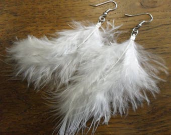 Boucles d'oreilles plumes blanches Bijoux en plumes