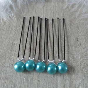 5 épingles à chignon perle nacrée bleu turquoise Accessoires coiffure mariée mariage image 2