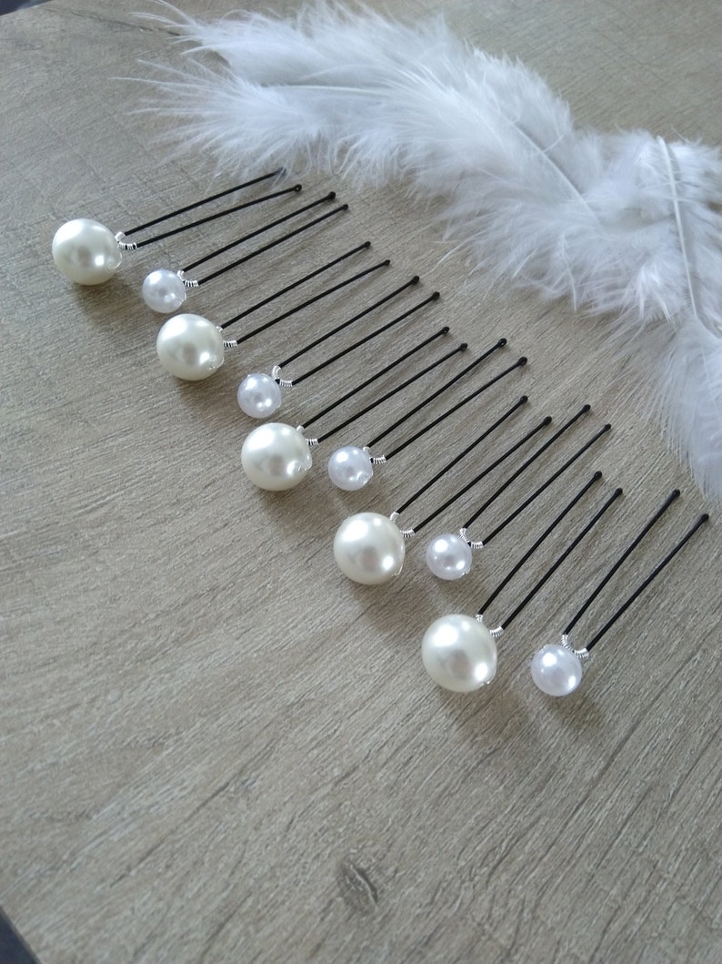 10 white pearly pearl bun pins Wedding bridal hair accessories image 1