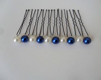 10 bun pins blue pearly pearl ivory pearly pearl Bridal wedding hairstyle accessories