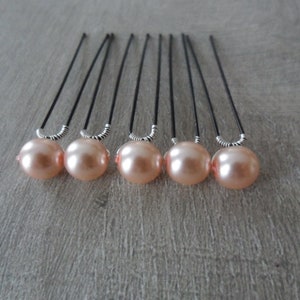 5 pearly pearl bun pins, light pink powder, bridal wedding hair accessories