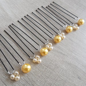 10 golden pearl wedding bun pins 3 ivory pearly pearls Bridal hair accessories wedding bun bride