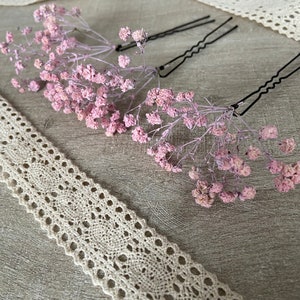 3 pink gypsophila hair pins Hair accessories Bridal bun wedding dried flowers boho wedding image 3