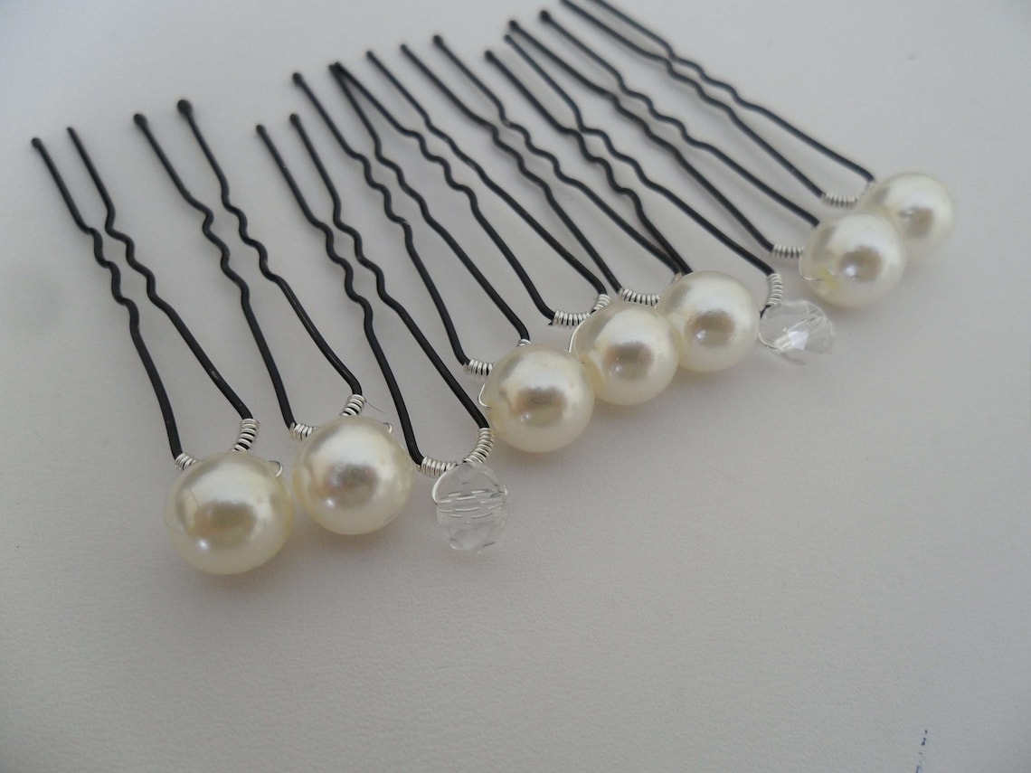 9 Pearl Beaded Bun Pins Ivory Pearl Rhinestones Accessories Etsy