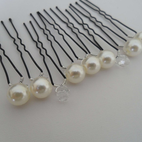 9 épingles à chignon perle nacrée ivoire perle strass Accessoires coiffure mariée mariage