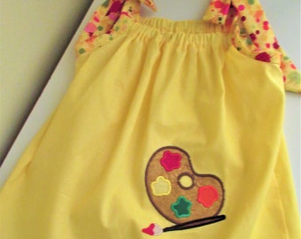 Sundress  for Girls - with artist pallet applique and contrasting band and ties - cotton/ handmade