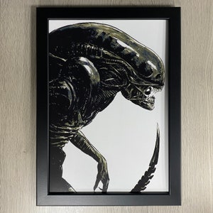 Framed Alien, Movie Art. 1979 Science Fiction Horror Film, Starring Sigourney Weaver and Harry Dean Stanton Directed By Ridley Scot.