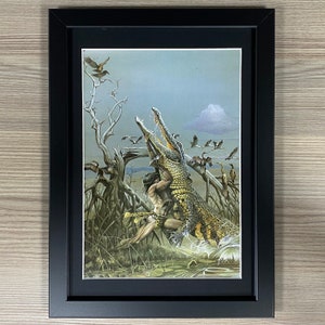 Arte enmarcado de Chris Achilleos Pulp Ciencia ficción Fantasía Audaz Maestro de la jungla Tarzán Bunduki Lucha a muerte