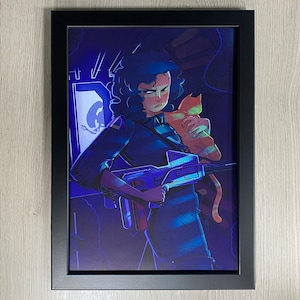 Framed Alien, Ripley And Jonesy Movie Art. 1979 Science Fiction Horror Film, Starring Sigourney Weaver, Directed By Ridley Scot.