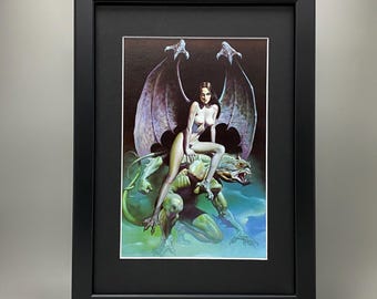 1981 Incubus door Boris Vallejo, ingelijste vintage erotische fantasykunst. Luchtspiegeling.