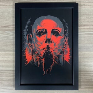 Halloween Framed Art. John Carpenter, The Shape, Michael Myers, Debra Hill, Jamie Lee Curtis, Laurie Strode, Dr Loomis, Horror