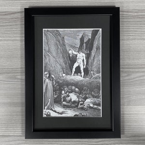 Gustave Dore ingelijste kunst. Het afgehakte hoofd van Bertrand De Born spreekt tot Dante, Dante's Inferno