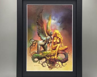 Boris Vallejo ingelijste kunst. Sirenelied, vintage erotische fantasykunst.