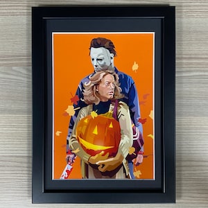 Halloween Framed Art. John Carpenter, The Shape, Michael Myers, Debra Hill, Jamie Lee Curtis, Laurie Strode, Dr Loomis, Horror