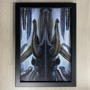 Framed Alien, Movie Art. 1979 Science Fiction Horror Film, Starring Sigourney Weaver and Harry Dean Stanton Directed By Ridley Scot.