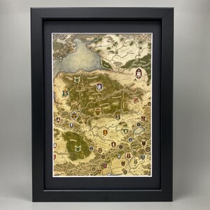 De oude wereldkaart ingelijste kunst. Bretonnia, Athel Loren, Stirland, AOS, Warhammer, Old World, Fantasy, Age Of Sigmar, Games Workshop