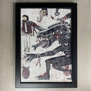 Framed Alien, Movie Art. 1979 Science Fiction Horror Film, Starring Sigourney Weaver and Harry Dean Stanton Directed By Ridley Scot.