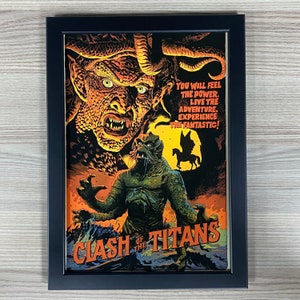Clash Of The Titans Framed Art Pulp Sci-Fi Horror Fantasy Horror Action Movie Ray Harryhausen Gorgon Gorgonite Medusa Kraken Mondo